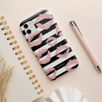 Blush Lip Print Kisses Black & White Strip