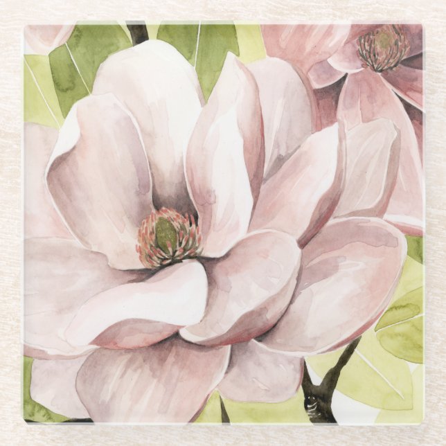 Blush Magnolia Blume Glasuntersetzer (Vorderseite)