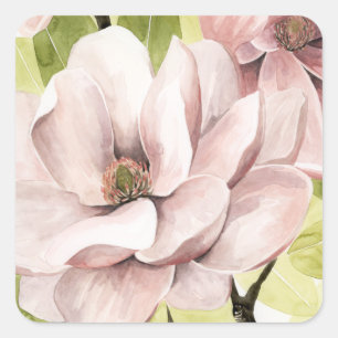 Blush Magnolia Blume Quadratischer Aufkleber