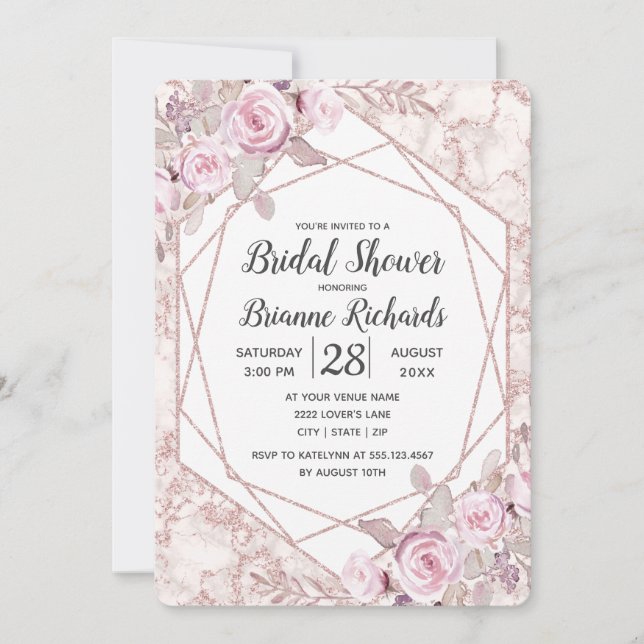 Blush Marble Geometric Bridal Dusche Einladung (Vorderseite)