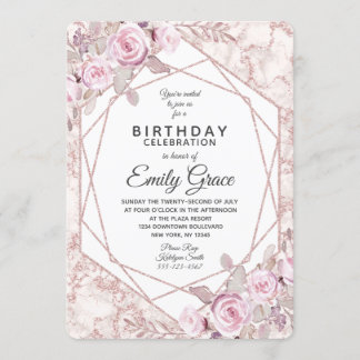 Blush Marble Geometric Geburtstagsparty Einladung