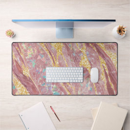 Blush Marble Opal & Gold Glitzer Monogram Niedlich Schreibtischunterlage