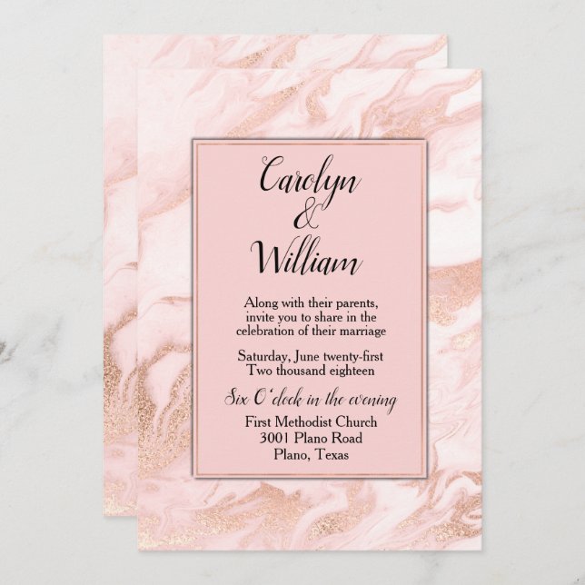 Blush Marbled Wedding Einladung (Vorne/Hinten)