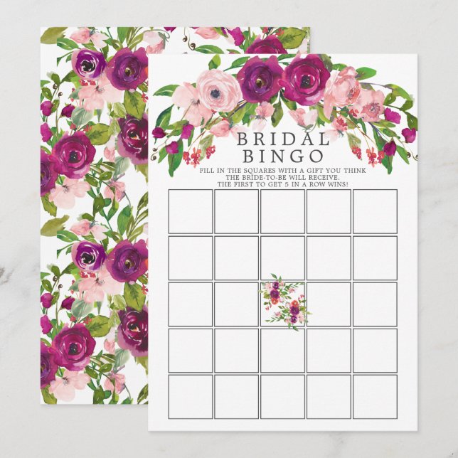 Blush Marsala Floral Brautparty Bingo Game Einladung (Vorne/Hinten)
