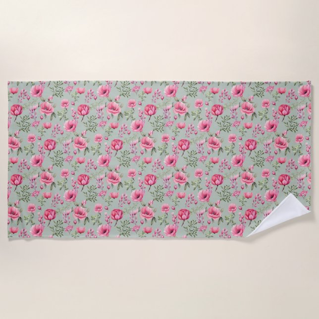Blush Meadow-Blüten in Blüte Strandtuch (Vorderseite)