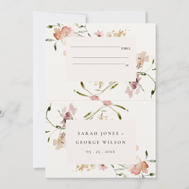 Blush Meadow Watercolor Bloral Wedding Platzkarte (Vorderseite)