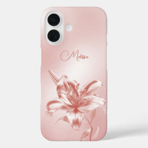 Blush Metallic 3D Lily Blume iPhone 16 Hülle