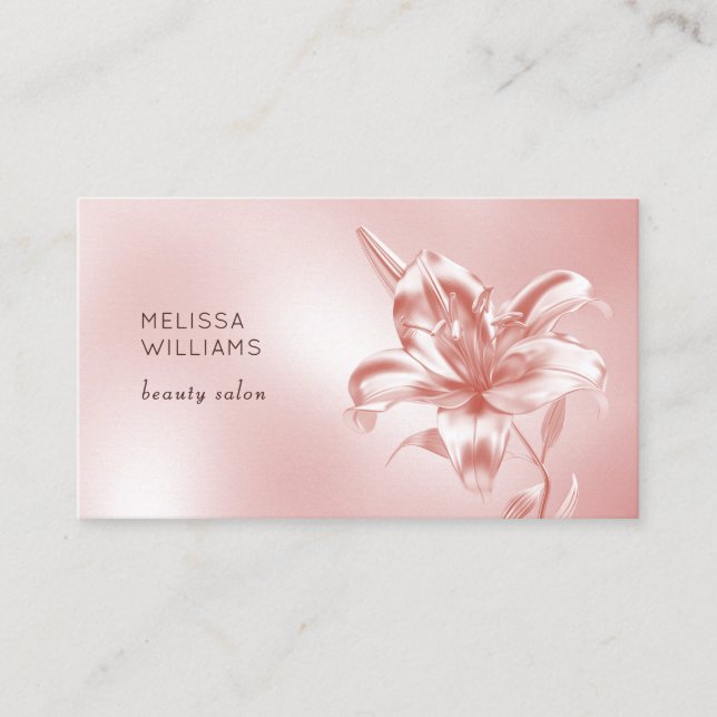 Blush Metallic 3D Lily Flower Visitenkarte (Vorderseite)