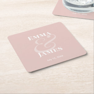 Blush Minimalist Et-Zeichen Hochzeit   Negativ  Rechteckiger Pappuntersetzer