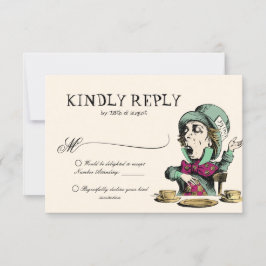 Blush Mint Alice im Wunderland Mad Hatter Wedding RSVP Karte