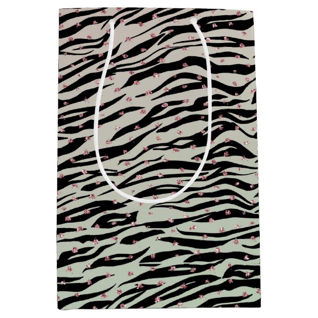 Blush Minze Black Zebra Print Glitzy Dots Ombre Mittlere Geschenktüte (Vorderseite)