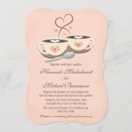 Blush Mit Monogramm Heart Two Coffee Cups Hochzeit Einladung