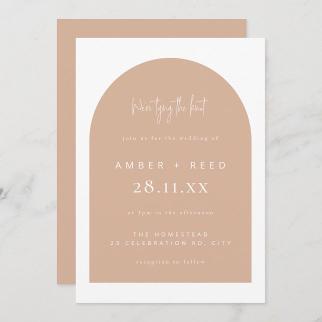 Blush Modern Arch Minimal Hochzeit Bindung an den  Einladung (Vorne/Hinten)