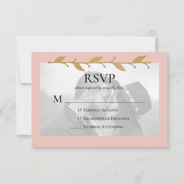 Blush Modern Foto Gold Blätter RSVP Karte (Vorderseite)