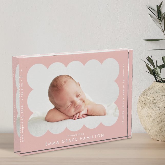 Blush Modern Scalloped Frame Birth Announcement Fotoblock (Von Creator hochgeladen)