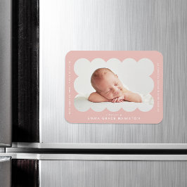 Blush Modern Scalloped Frame Birth Announcement Magnet
