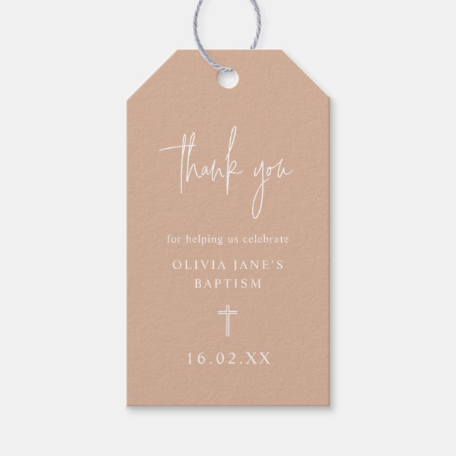 Blush Modern Script Minimalistische Taufe Vielen D Geschenkanhänger (Vorderseite)