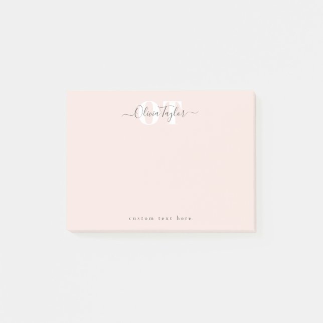 Blush Modern Script personalisiert Stationierung Post-it Klebezettel (Vorderseite)