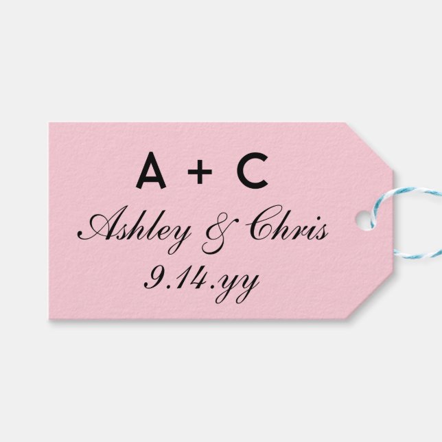 Blush Moderne Personalisierte Hochzeitsempfehlung  Geschenkanhänger (Vorderseite (Horizontal))