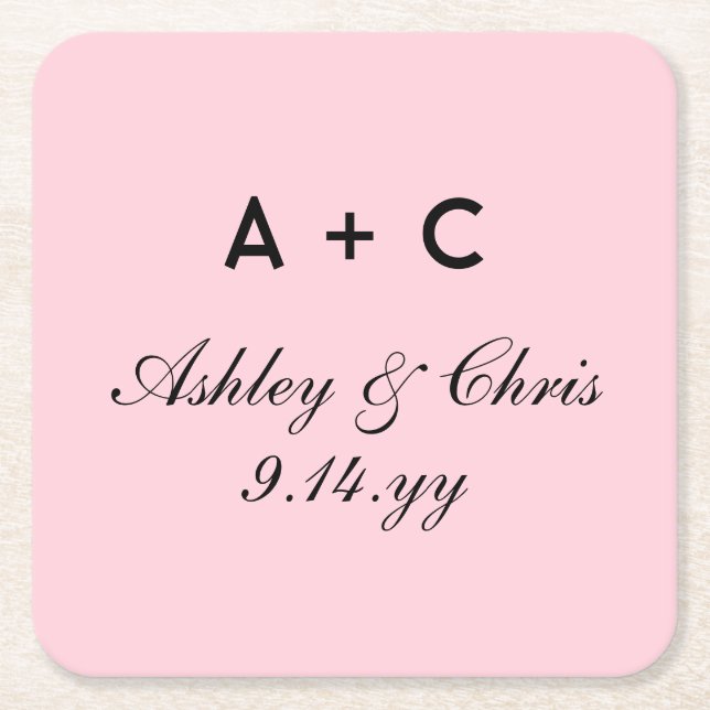 Blush Moderne Personalisierte Hochzeitsempfehlung  Rechteckiger Pappuntersetzer (Vorderseite)