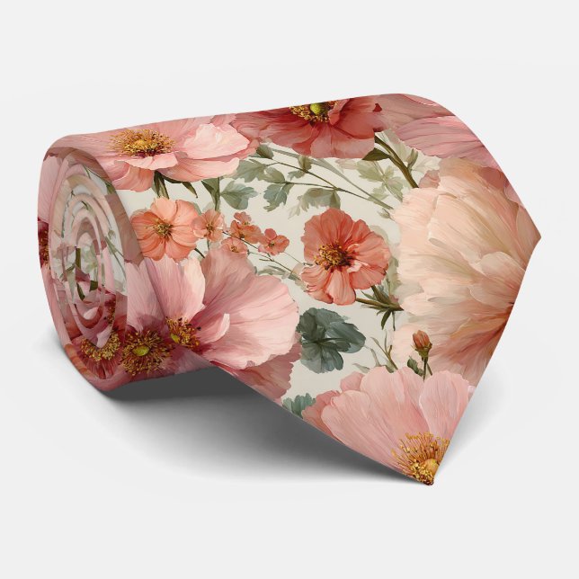 Blush Mohn Botanische Hochzeit Krawatte (Gerollt)