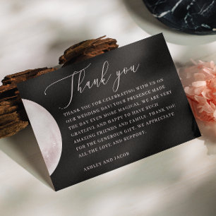 Blush Mond   Elegantes schwarzes Hochzeitsskript-D Dankeskarte