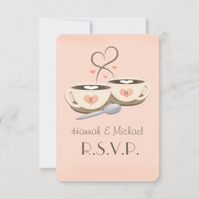 Blush Monogram Heart Coffee Wedding RSVP Karten (Vorderseite)