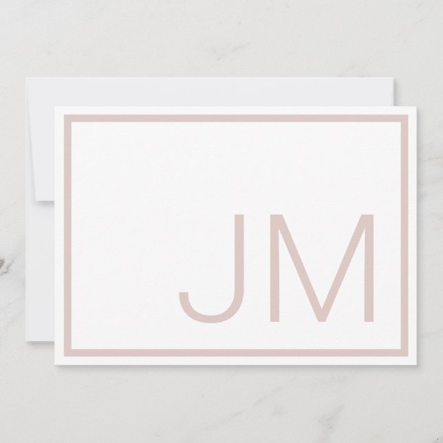 Blush Monogram Initial Danke flache Note Card (Vorderseite)