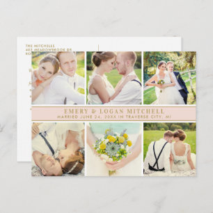 Blush Monogram Wedding Foto Collage Danke Postkarte