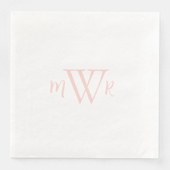 Blush Monogram White Wedding Serviette (Vorderseite)