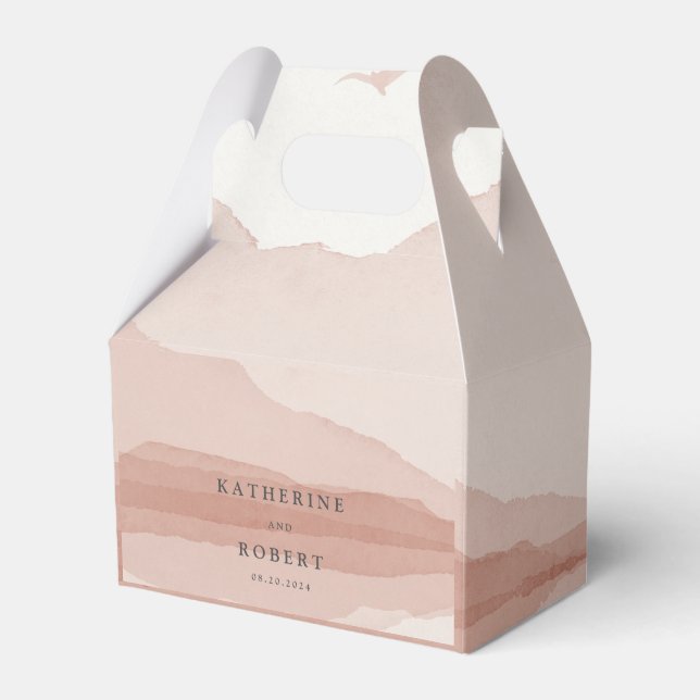 Blush Mountain Range Landscape Monogram Wedding Geschenkschachtel (Vorderseite)