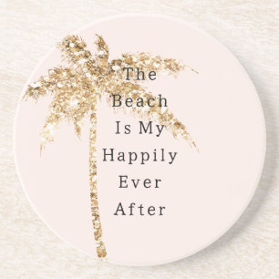 Blush Muschel Glam Gold Glitzer Palm Tree Getränkeuntersetzer