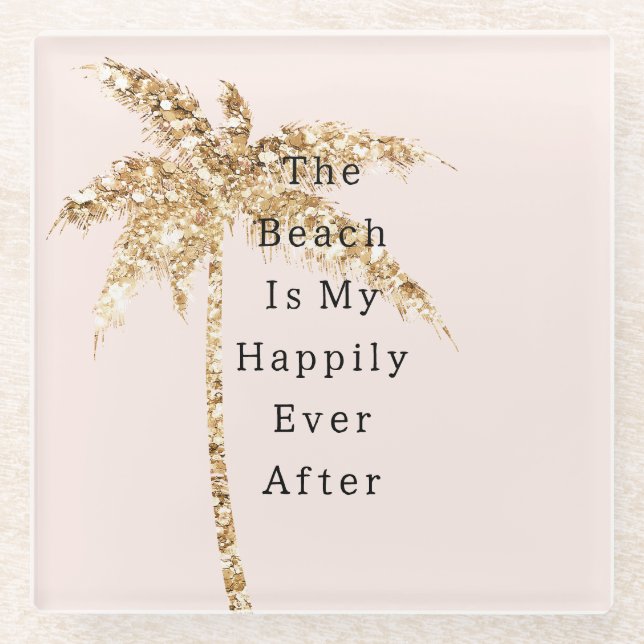 Blush Muschel Glam Gold Glitzer Palm Tree Glasuntersetzer (Vorderseite)