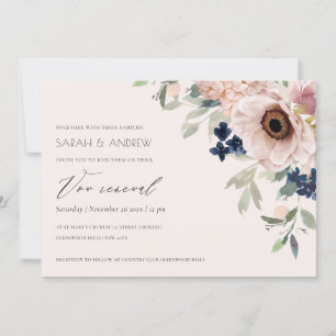 Blush Navy Anemone Floral Vow Renewal Einladung