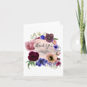 Blush Navy Blau Burgund Blumen Dankeschön Dankeskarte