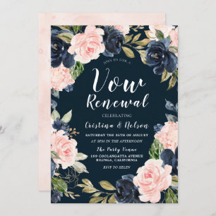 Blush Navy Bloral Wreath Vow Renewal Einladung