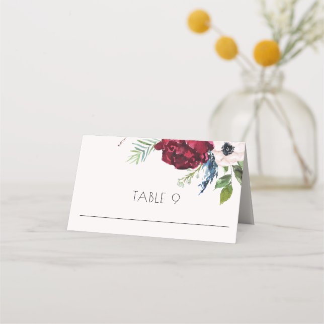 Blush, Navy Blue & Burgundy Wedding Escort Platzkarte (Vorderseite)