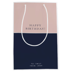 Blush Navy Blue Modern Birthday Mittlere Geschenktüte