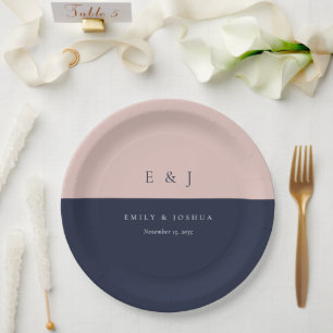 Blush Navy Blue Moderne Hochzeit Pappteller