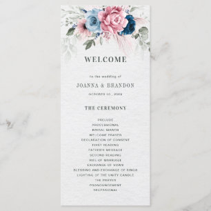 Blush Navy Blue Soft Pastel Pink Blues Hochzeit Programm