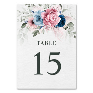 Blush Navy Blue Soft Pastel Pink Blues Hochzeit Tischnummer