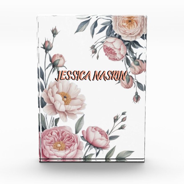 Blush Navy Blue Soft Pastel Pink Floral Fotoblock (Vorderseite)