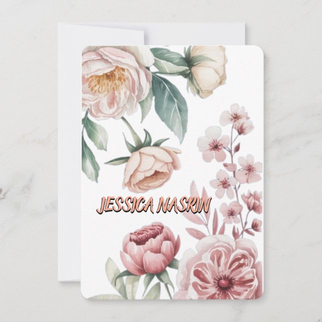 Blush Navy Blue Soft Pastel Pink Floral Mitteilungskarte (Vorderseite)