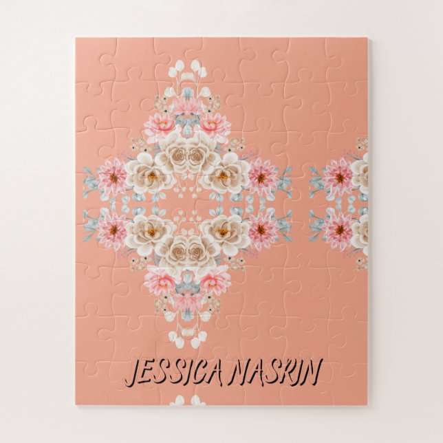 Blush Navy Blue Soft Pastel Pink Floral Puzzle (Vertikal)