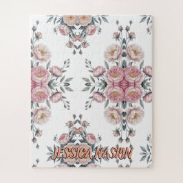 Blush Navy Blue Soft Pastel Pink Floral Puzzle