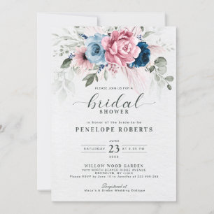 Blush Navy Blue Soft Pastell Pink Brautparty Einladung