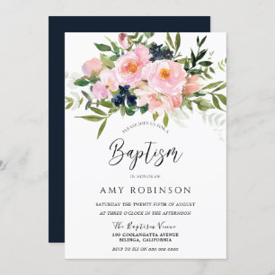Blush & Navy Blume Baby Girl or Boy Baptisse Einladung