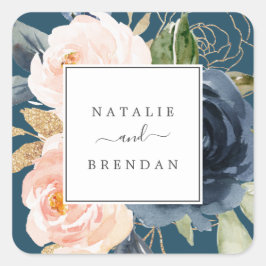 Blush & Navy Blume Blue Wedding Umschlag Aufkleber