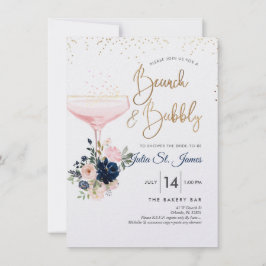 Blush+Navy Blume Brunch Bubbly Pink Champagne Einladung