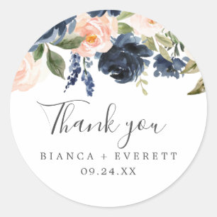 Blush & Navy Blume White Danke, dass Sie Sticker b